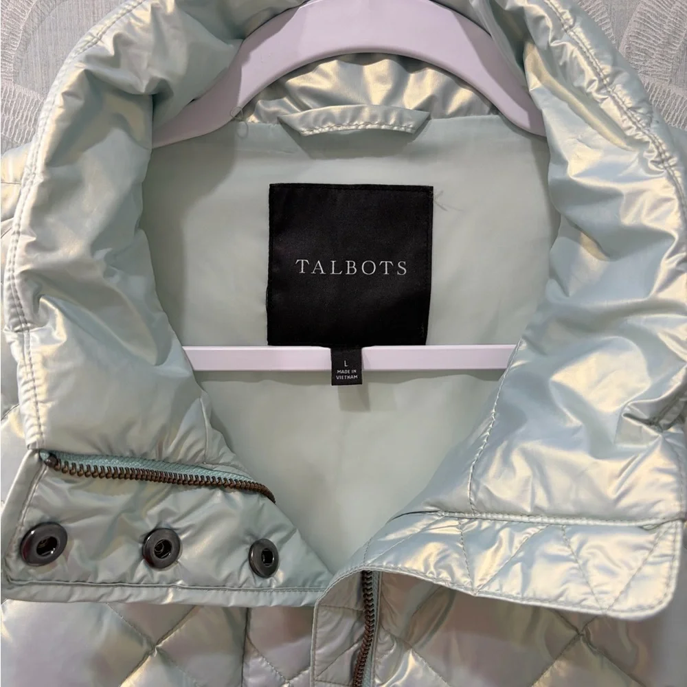Talbots QUILTED DOWN PUFFER VEST in Pearlized Snowbound Blue, SZ L NWOT - Picture 4 of 7